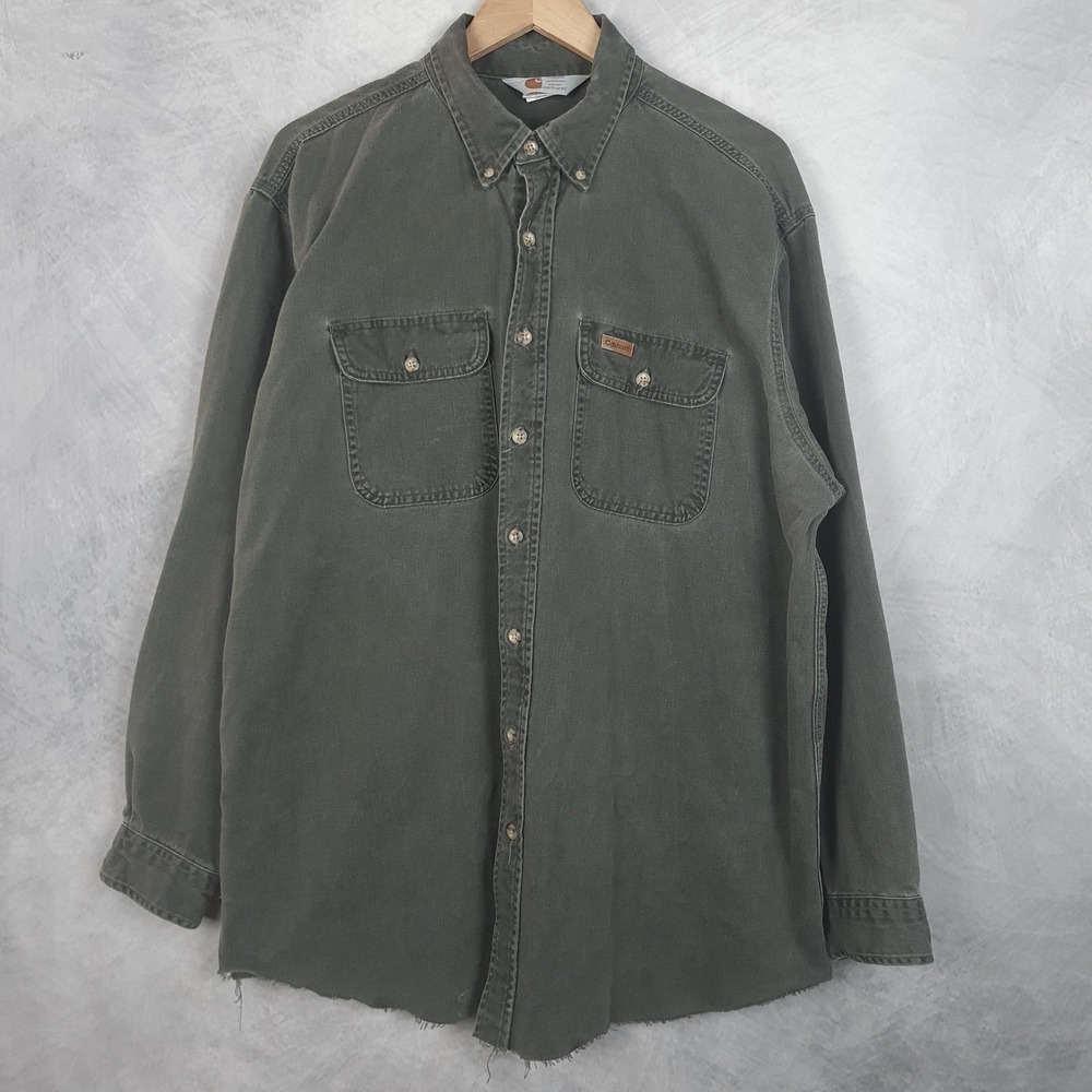 Vntg Carhartt Shirt Mens XL Green Oakman Workwear Rugged Outdoor USA SO9 Mos